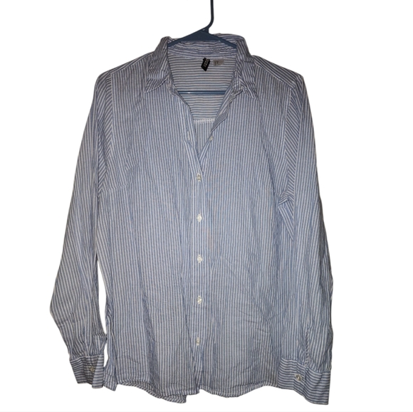 H&M Tops - H&M Divided Striped Button-Up Shirt - Blue & White, Size Medium